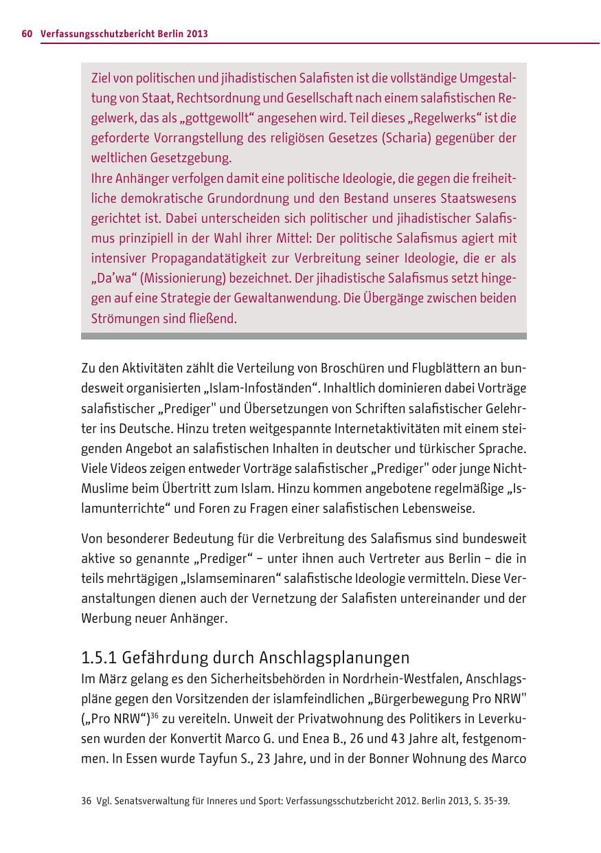 Seite 60 des Verfassungsschutzbericht 2013 Berlin