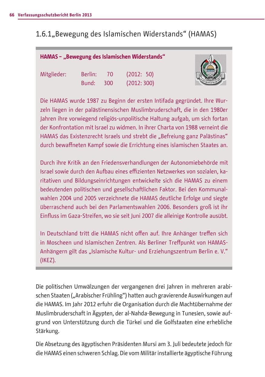 Seite 66 des Verfassungsschutzbericht 2013 Berlin