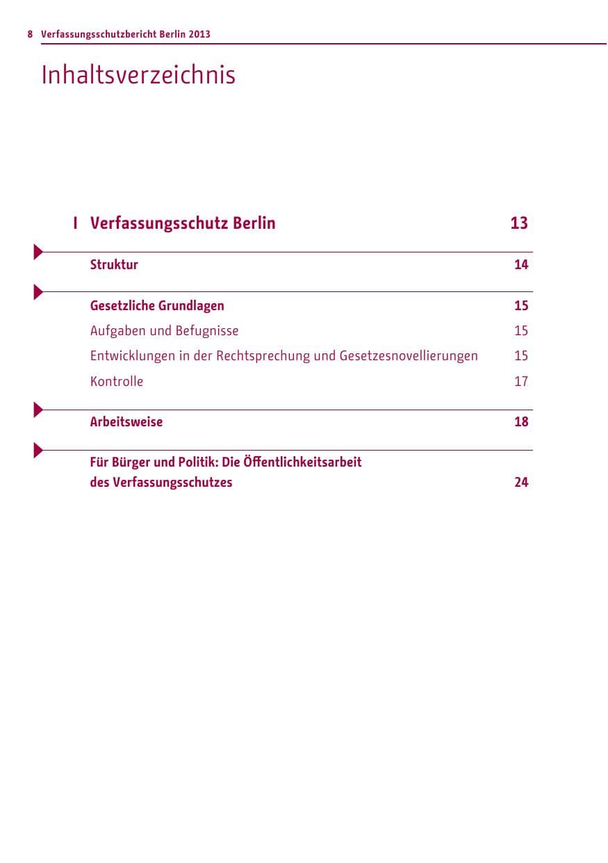 Seite 8 des Verfassungsschutzbericht 2013 Berlin