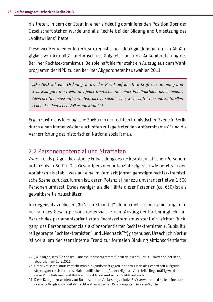Seite 76 des Verfassungsschutzbericht 2013 Berlin