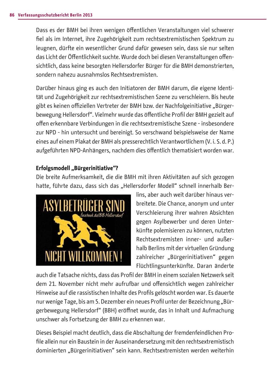 Seite 86 des Verfassungsschutzbericht 2013 Berlin