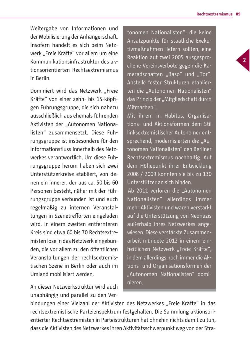 Seite 89 des Verfassungsschutzbericht 2013 Berlin