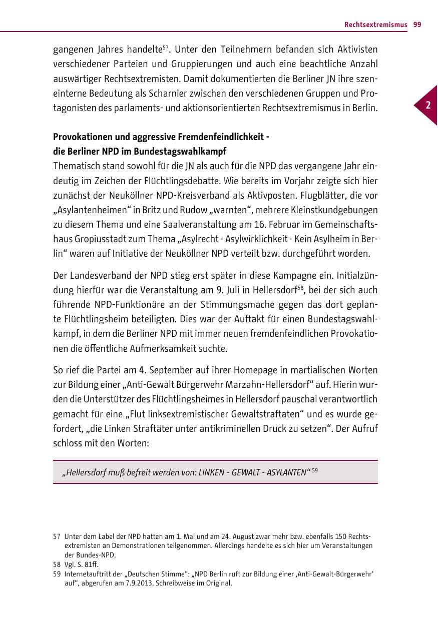 Seite 99 des Verfassungsschutzbericht 2013 Berlin