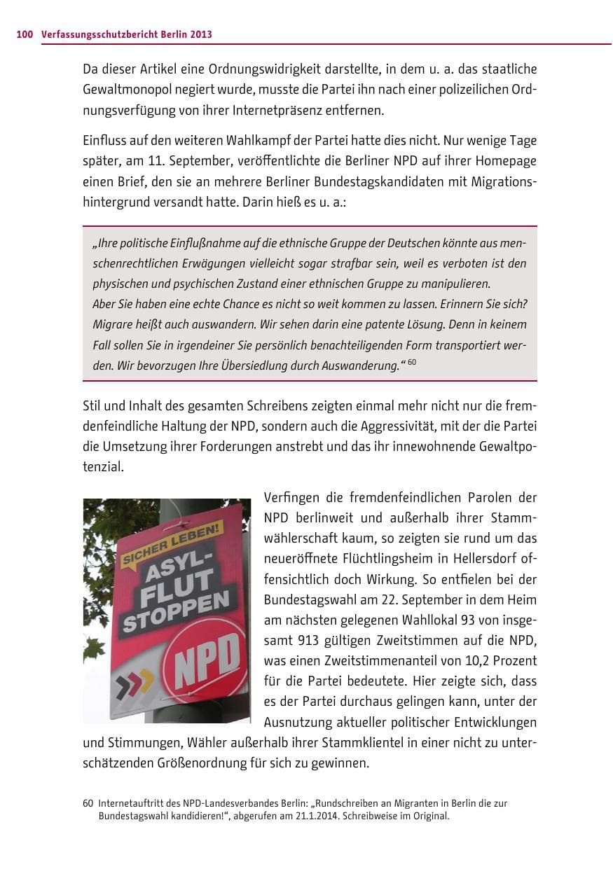 Seite 100 des Verfassungsschutzbericht 2013 Berlin
