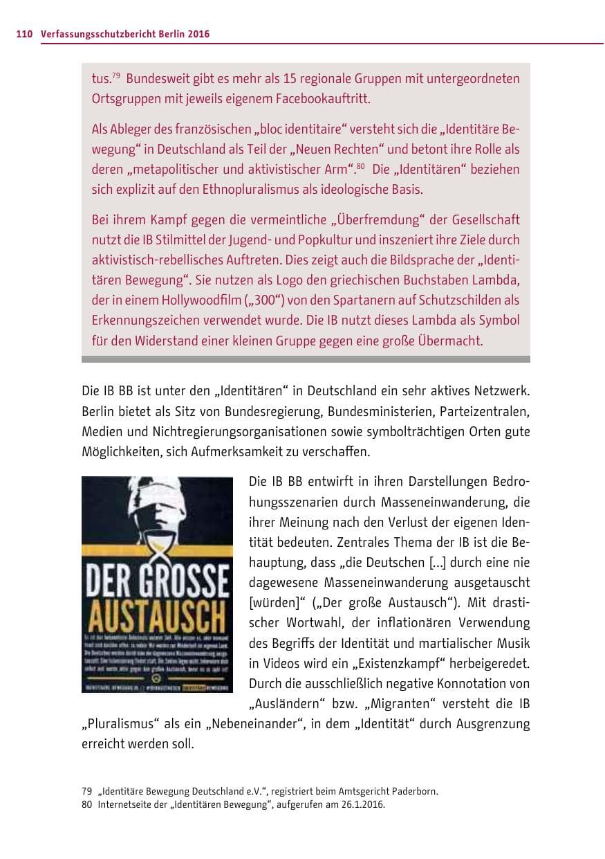 Seite 109 des Verfassungsschutzbericht 2016 Berlin