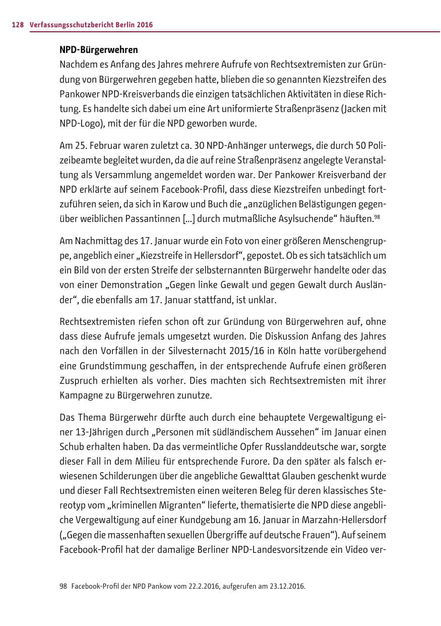 Seite 127 des Verfassungsschutzbericht 2016 Berlin