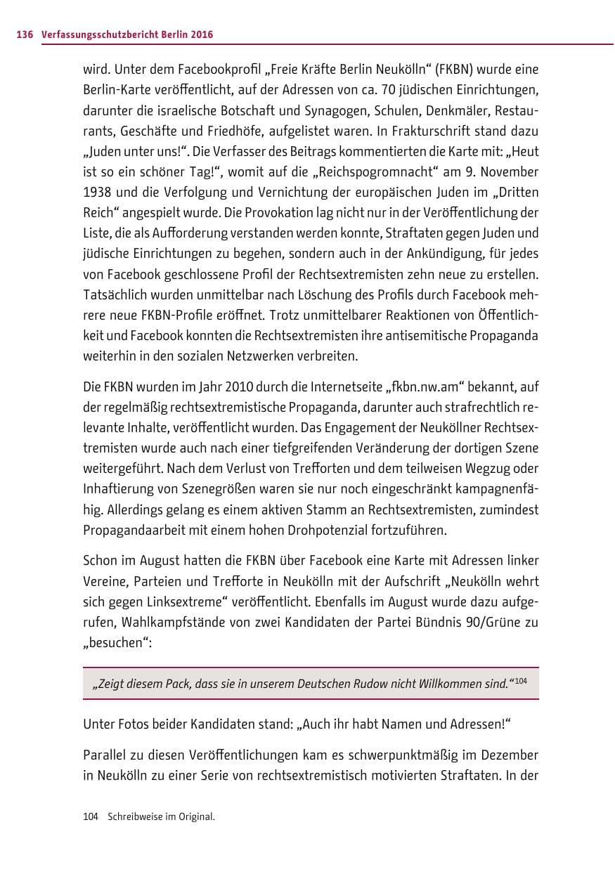 Seite 135 des Verfassungsschutzbericht 2016 Berlin