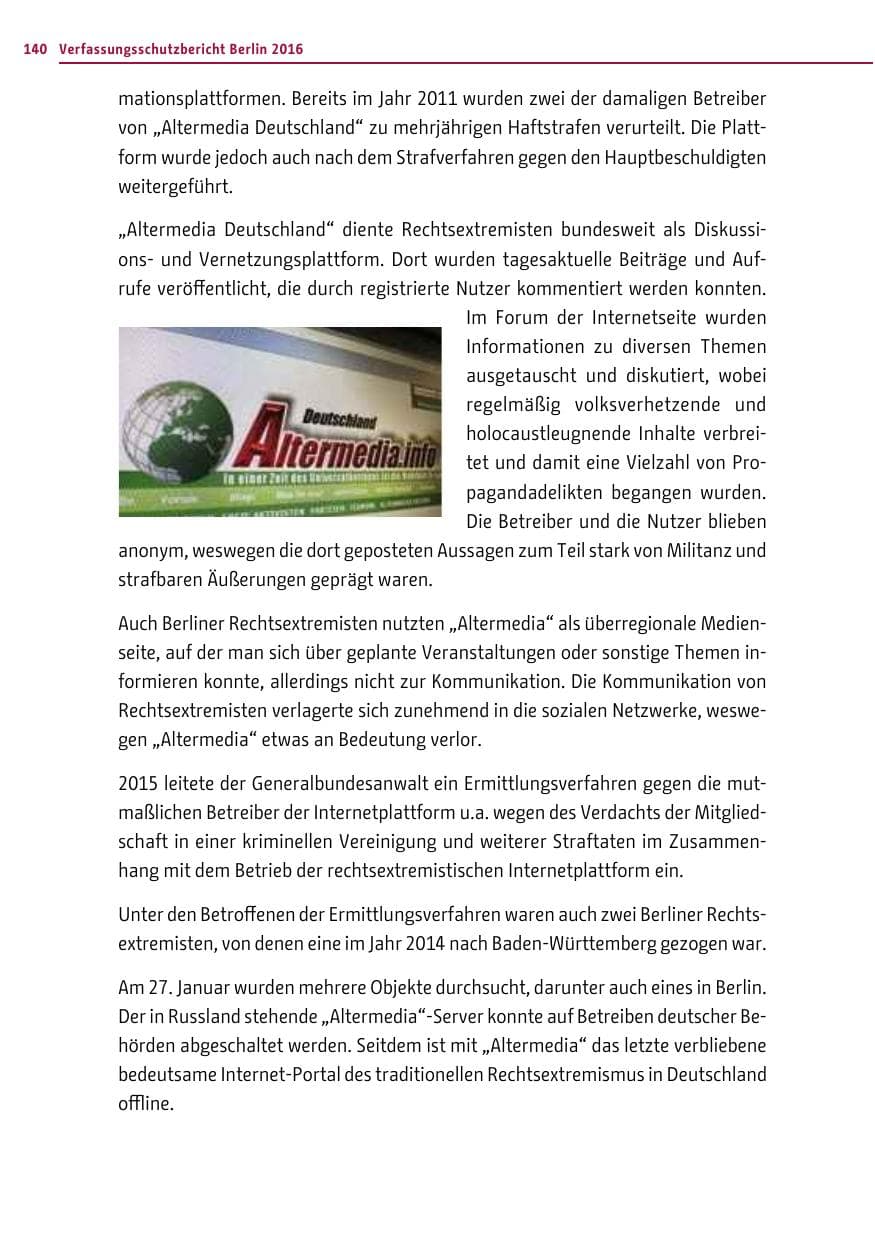 Seite 139 des Verfassungsschutzbericht 2016 Berlin