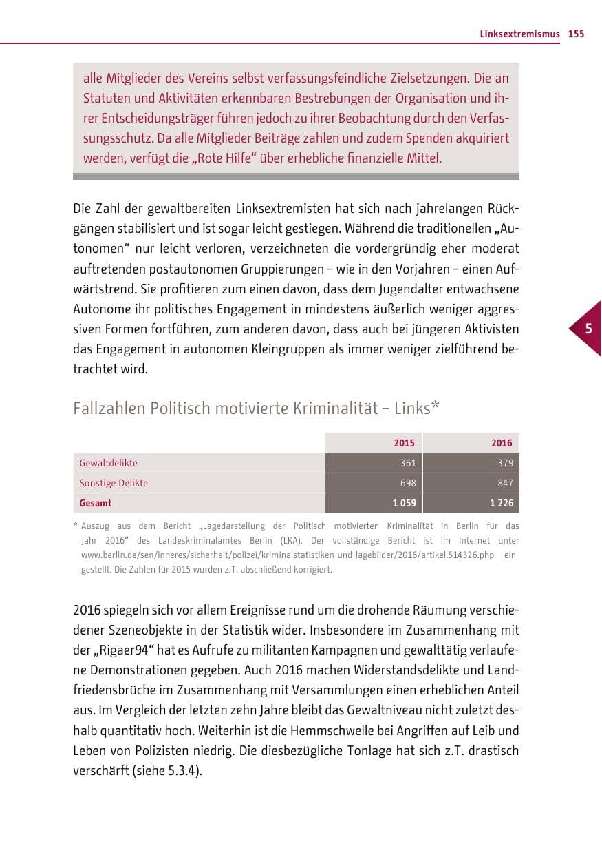 Seite 154 des Verfassungsschutzbericht 2016 Berlin