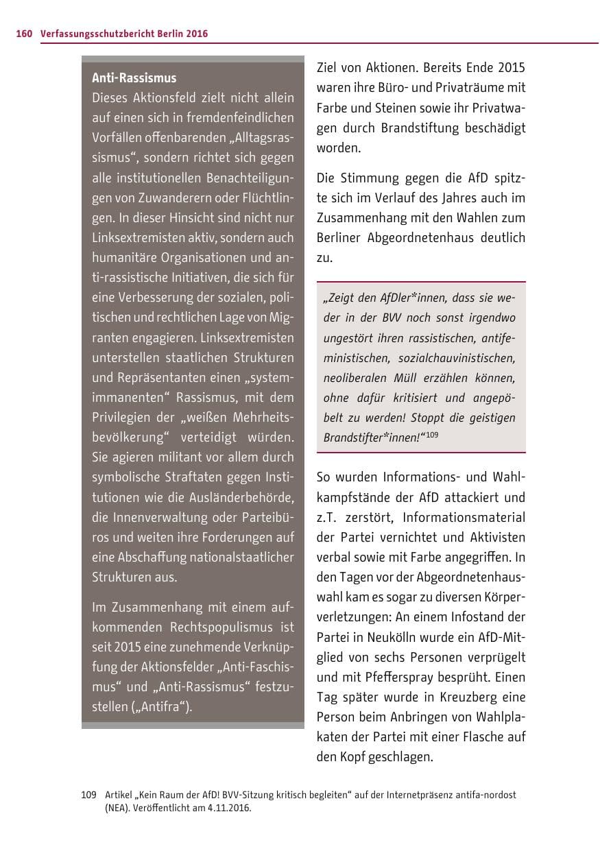 Seite 159 des Verfassungsschutzbericht 2016 Berlin