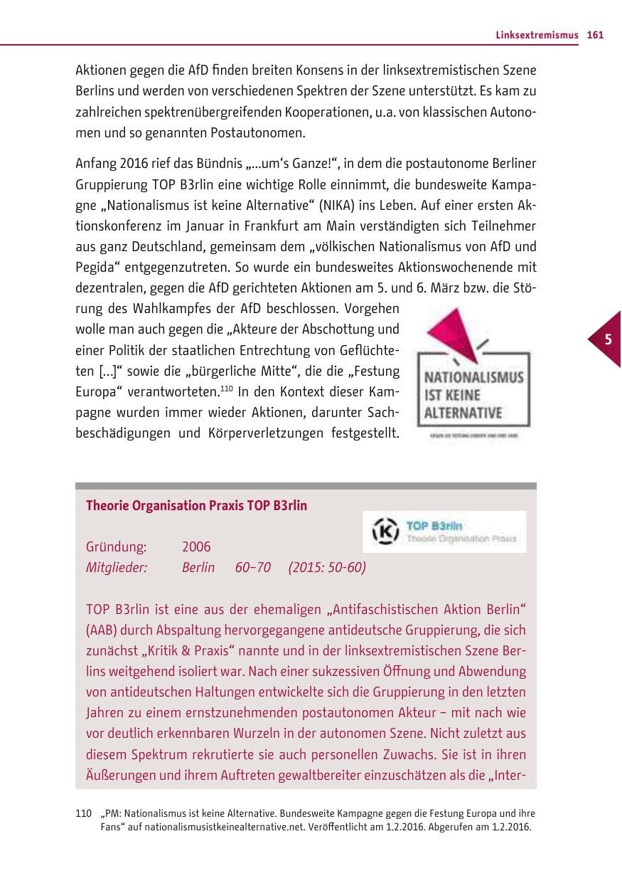 Seite 160 des Verfassungsschutzbericht 2016 Berlin