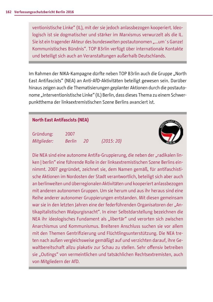 Seite 161 des Verfassungsschutzbericht 2016 Berlin