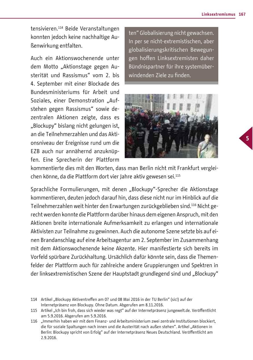 Seite 166 des Verfassungsschutzbericht 2016 Berlin