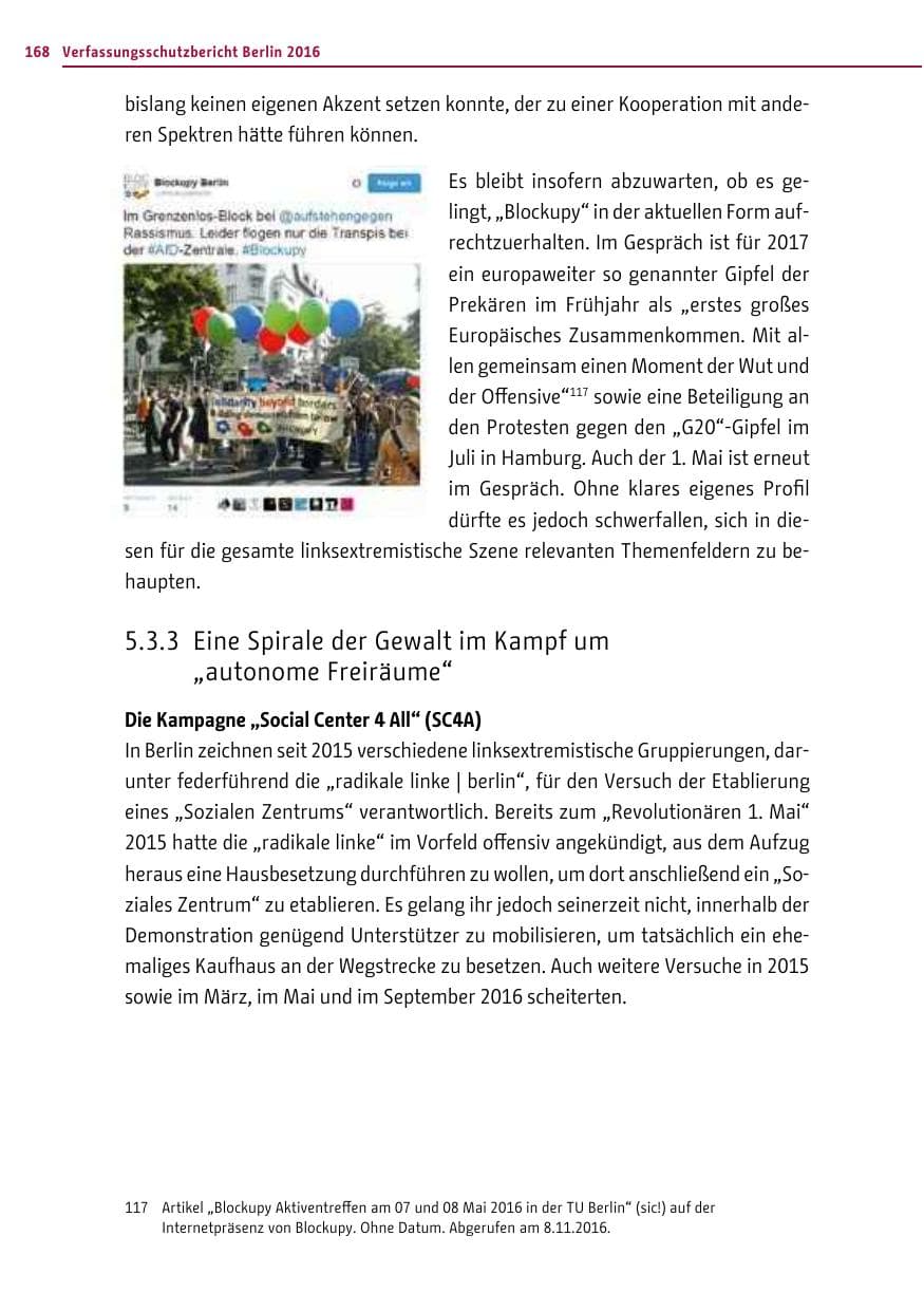 Seite 167 des Verfassungsschutzbericht 2016 Berlin
