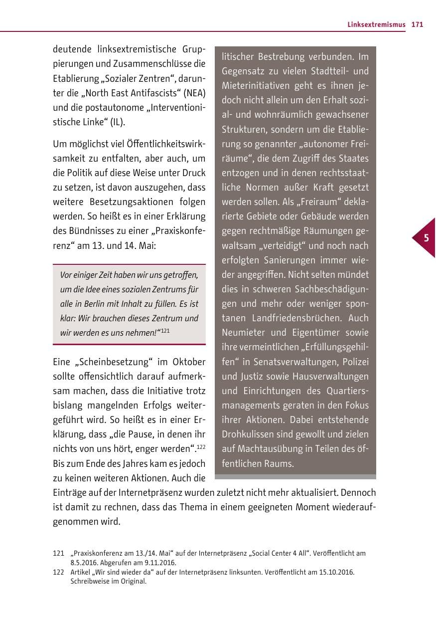 Seite 170 des Verfassungsschutzbericht 2016 Berlin