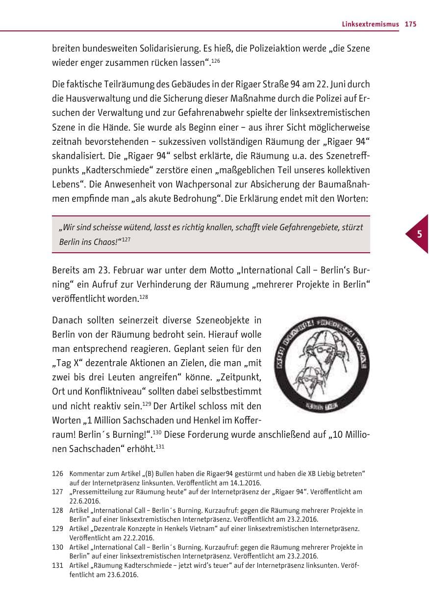 Seite 174 des Verfassungsschutzbericht 2016 Berlin