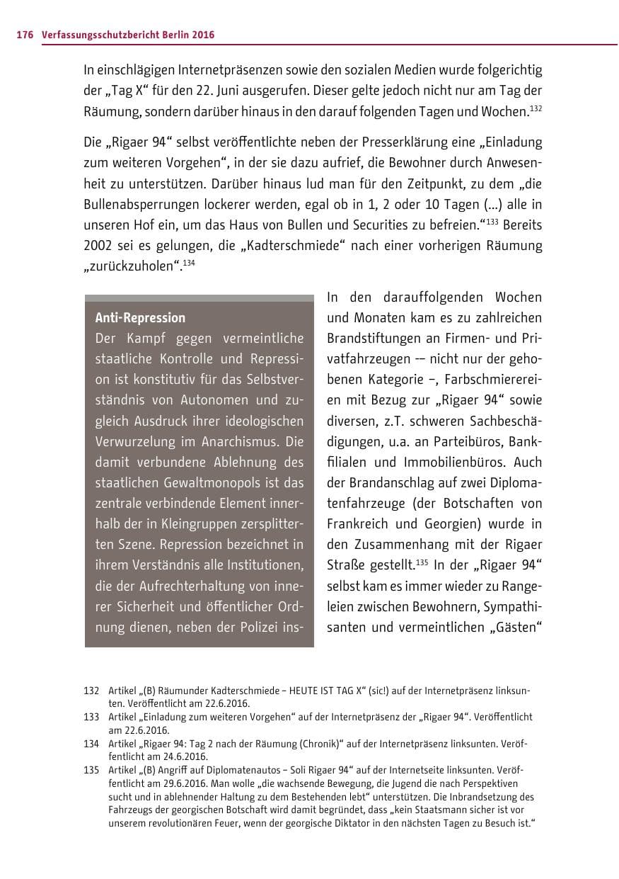 Seite 175 des Verfassungsschutzbericht 2016 Berlin