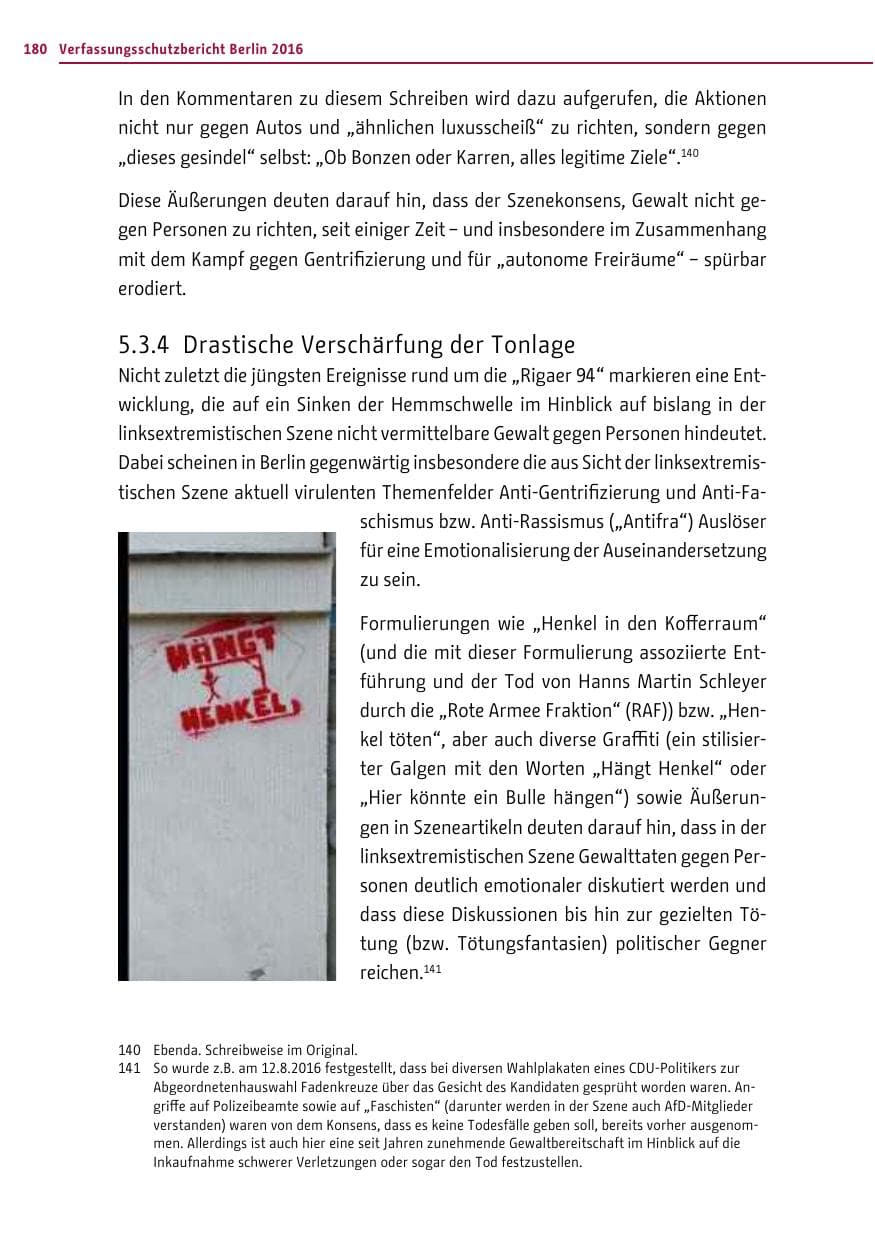 Seite 179 des Verfassungsschutzbericht 2016 Berlin