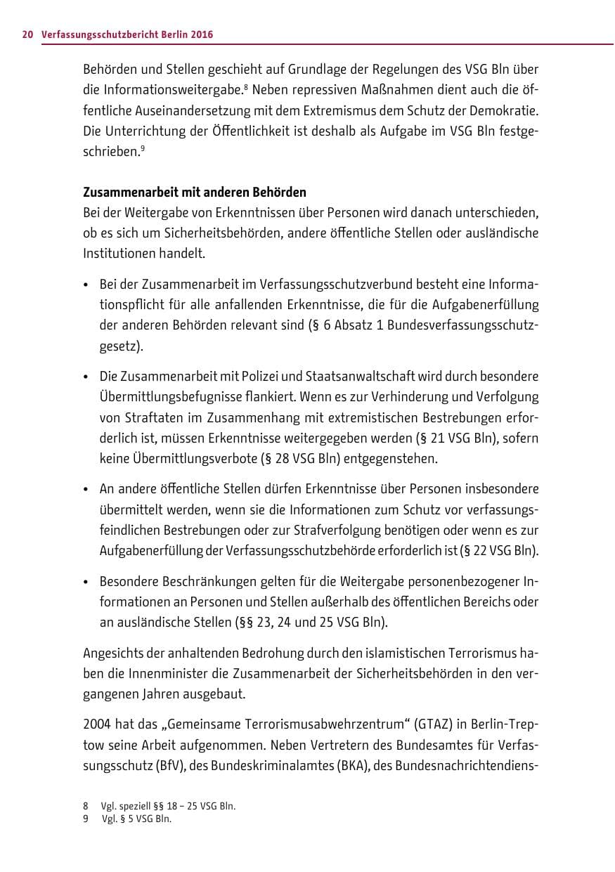 Seite 19 des Verfassungsschutzbericht 2016 Berlin