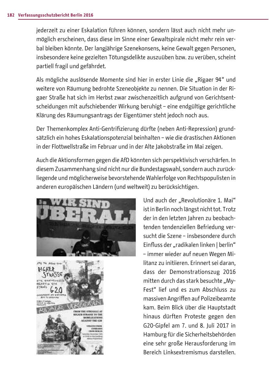 Seite 181 des Verfassungsschutzbericht 2016 Berlin
