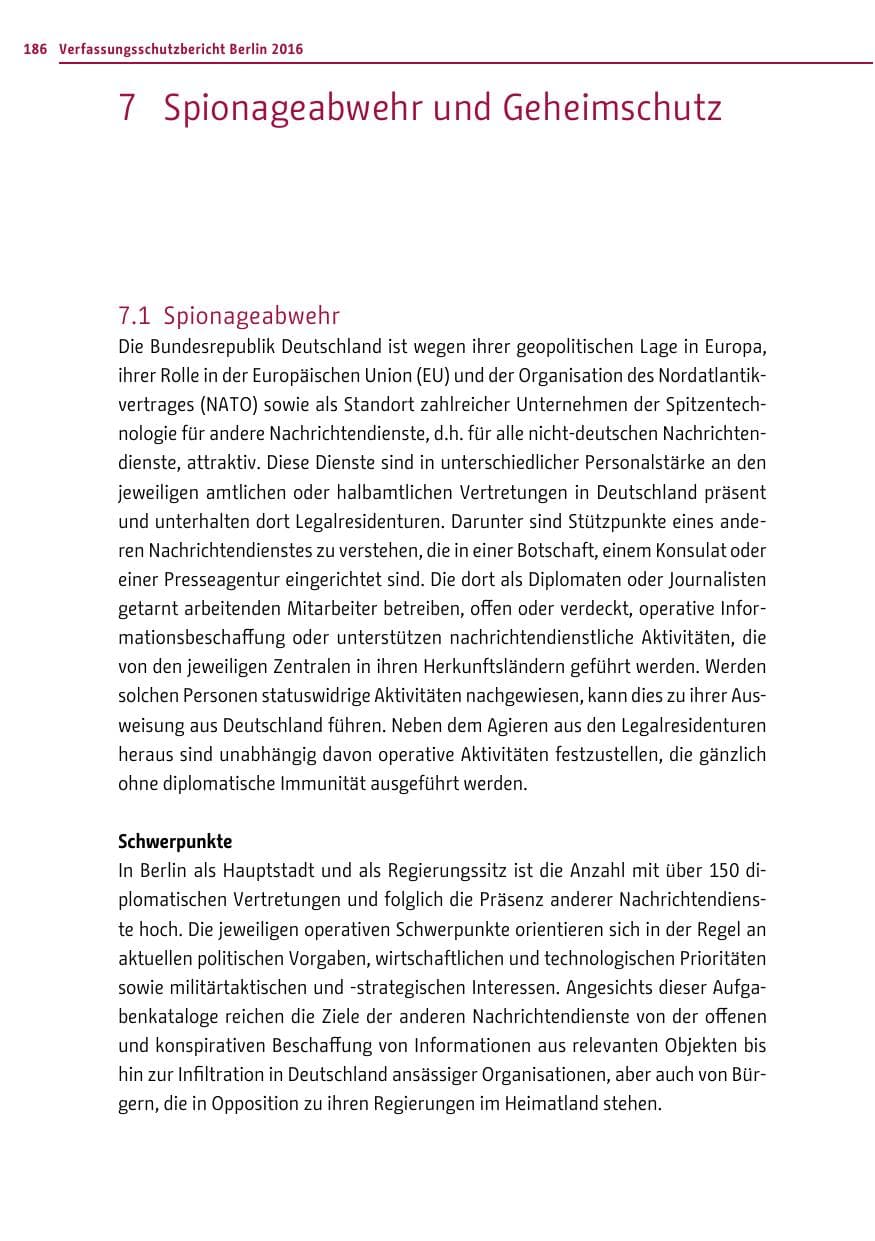 Seite 185 des Verfassungsschutzbericht 2016 Berlin
