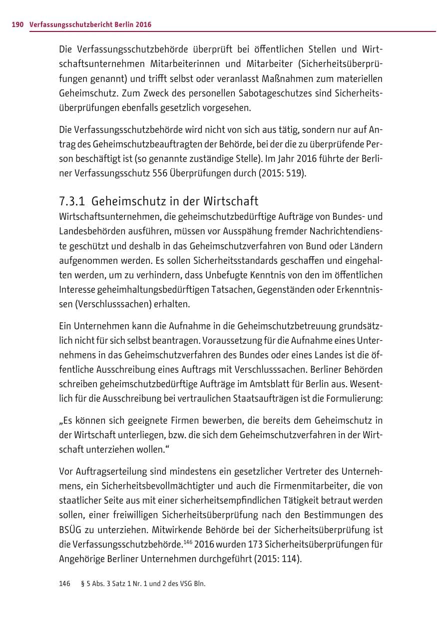 Seite 189 des Verfassungsschutzbericht 2016 Berlin