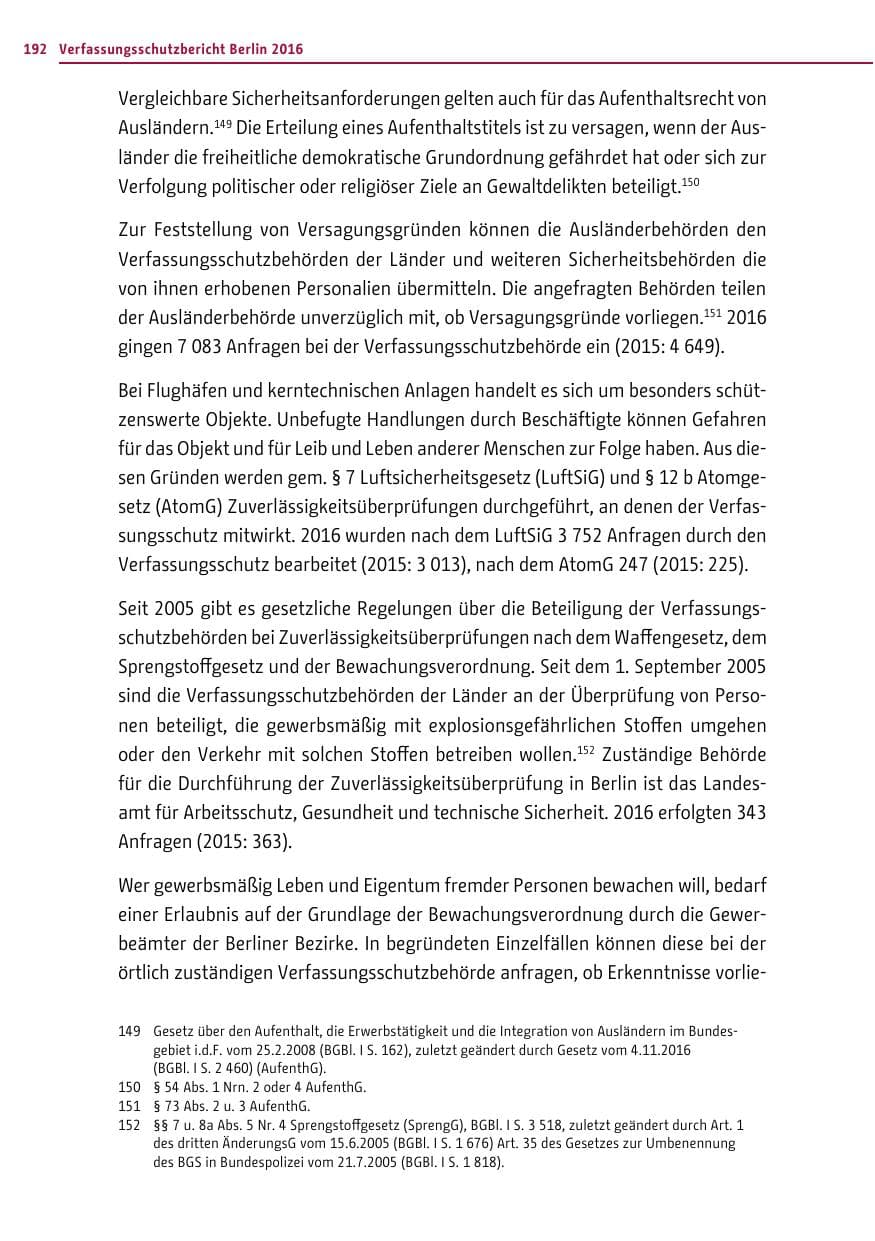 Seite 191 des Verfassungsschutzbericht 2016 Berlin