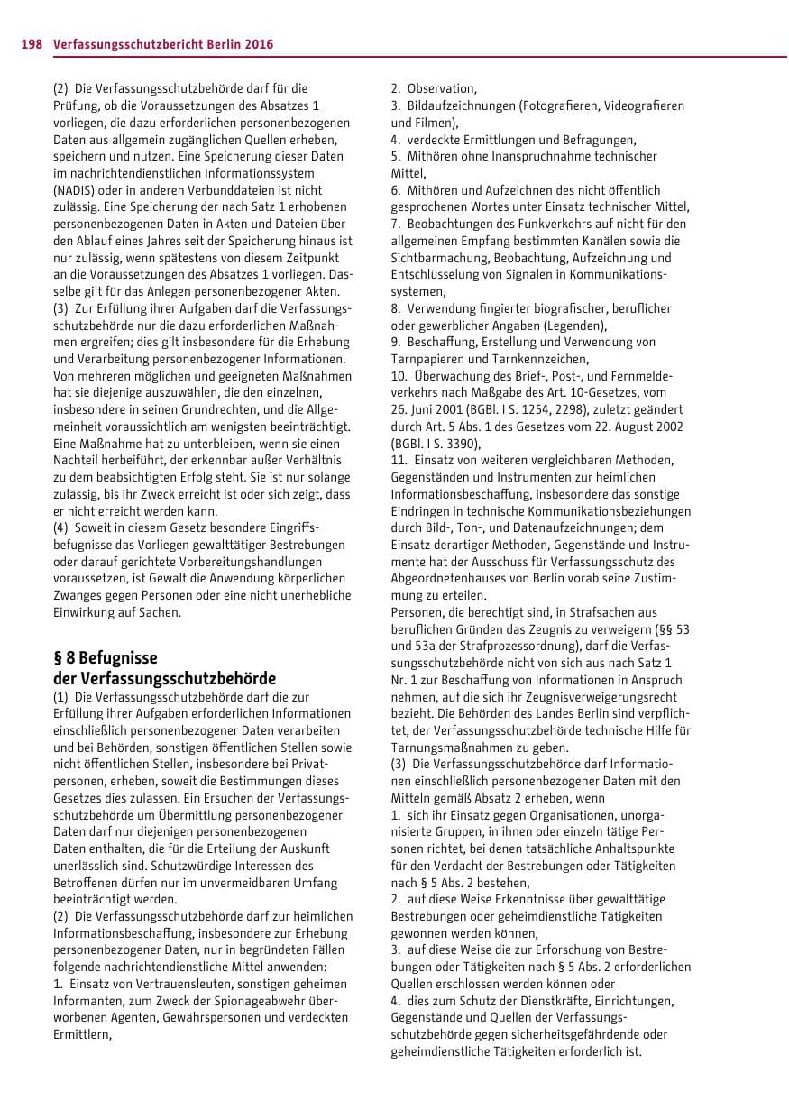 Seite 197 des Verfassungsschutzbericht 2016 Berlin