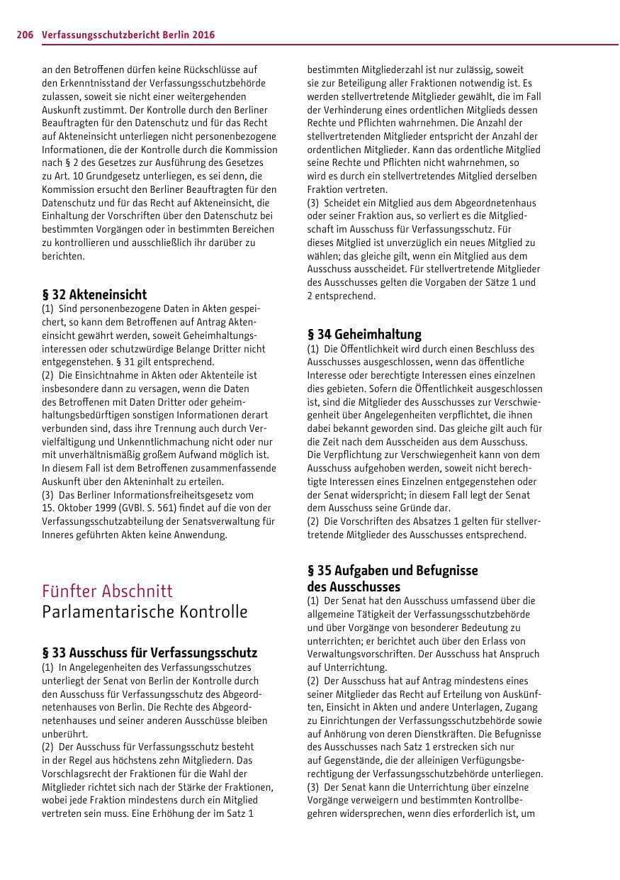 Seite 205 des Verfassungsschutzbericht 2016 Berlin