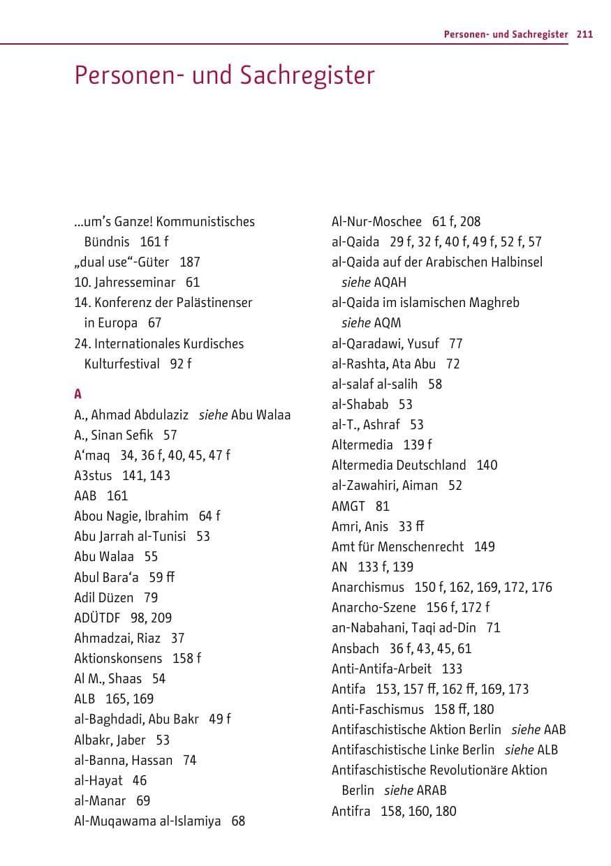 Seite 210 des Verfassungsschutzbericht 2016 Berlin