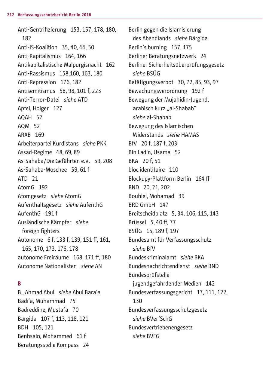 Seite 211 des Verfassungsschutzbericht 2016 Berlin