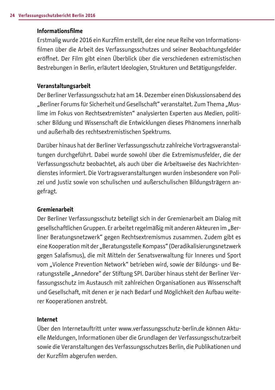 Seite 23 des Verfassungsschutzbericht 2016 Berlin