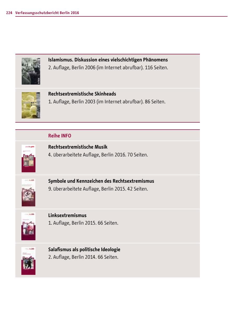 Seite 223 des Verfassungsschutzbericht 2016 Berlin
