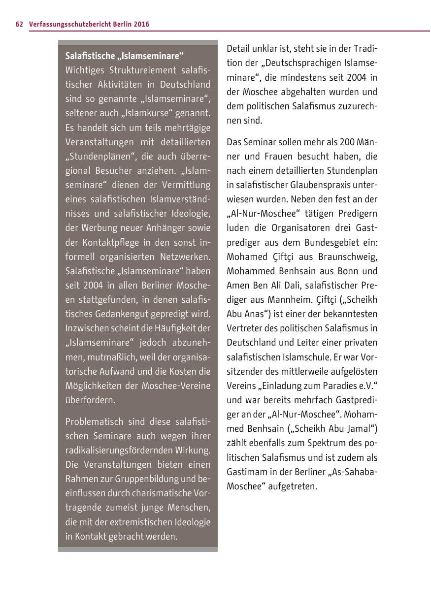 Seite 61 des Verfassungsschutzbericht 2016 Berlin