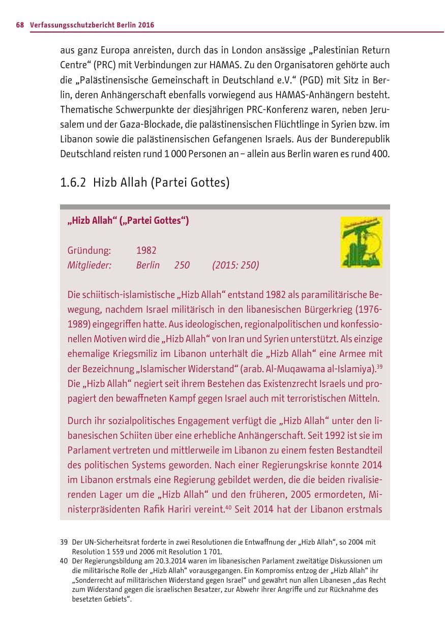Seite 67 des Verfassungsschutzbericht 2016 Berlin
