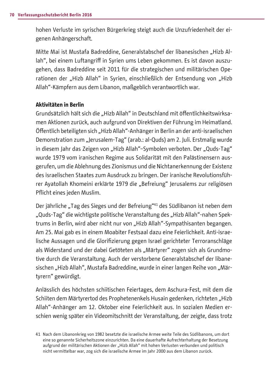 Seite 69 des Verfassungsschutzbericht 2016 Berlin