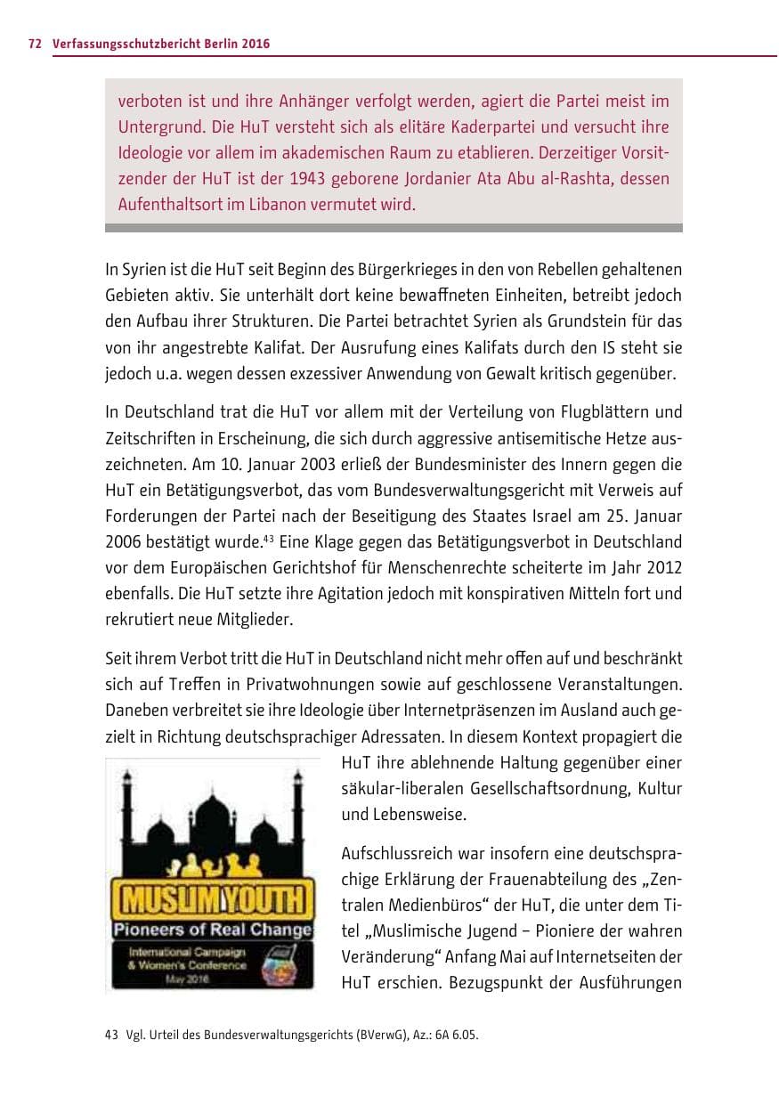 Seite 71 des Verfassungsschutzbericht 2016 Berlin