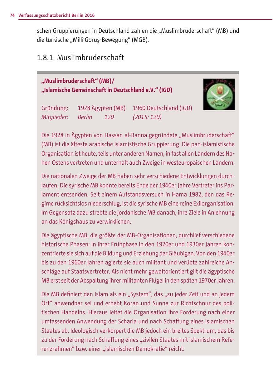 Seite 73 des Verfassungsschutzbericht 2016 Berlin
