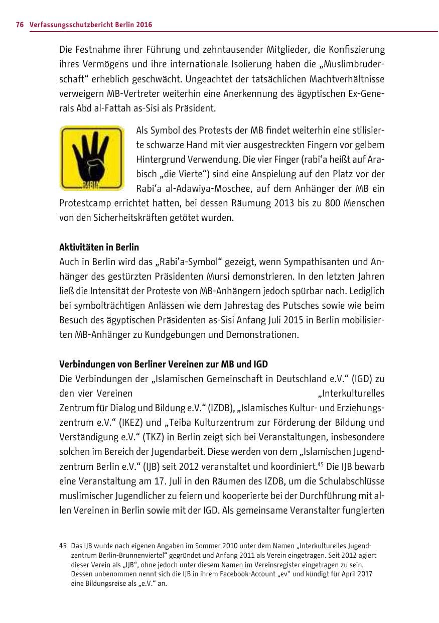 Seite 75 des Verfassungsschutzbericht 2016 Berlin