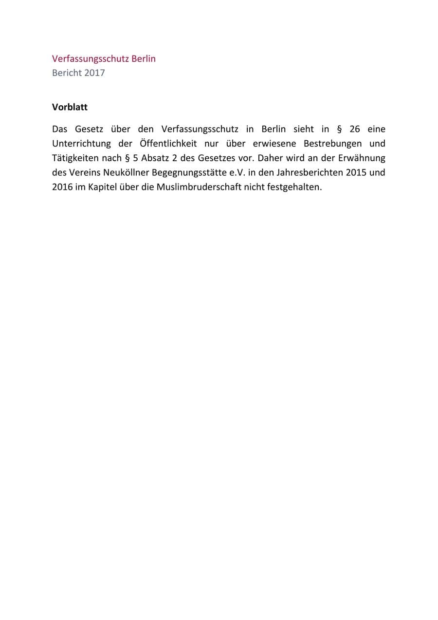 Seite 2 des Verfassungsschutzbericht 2017 Berlin