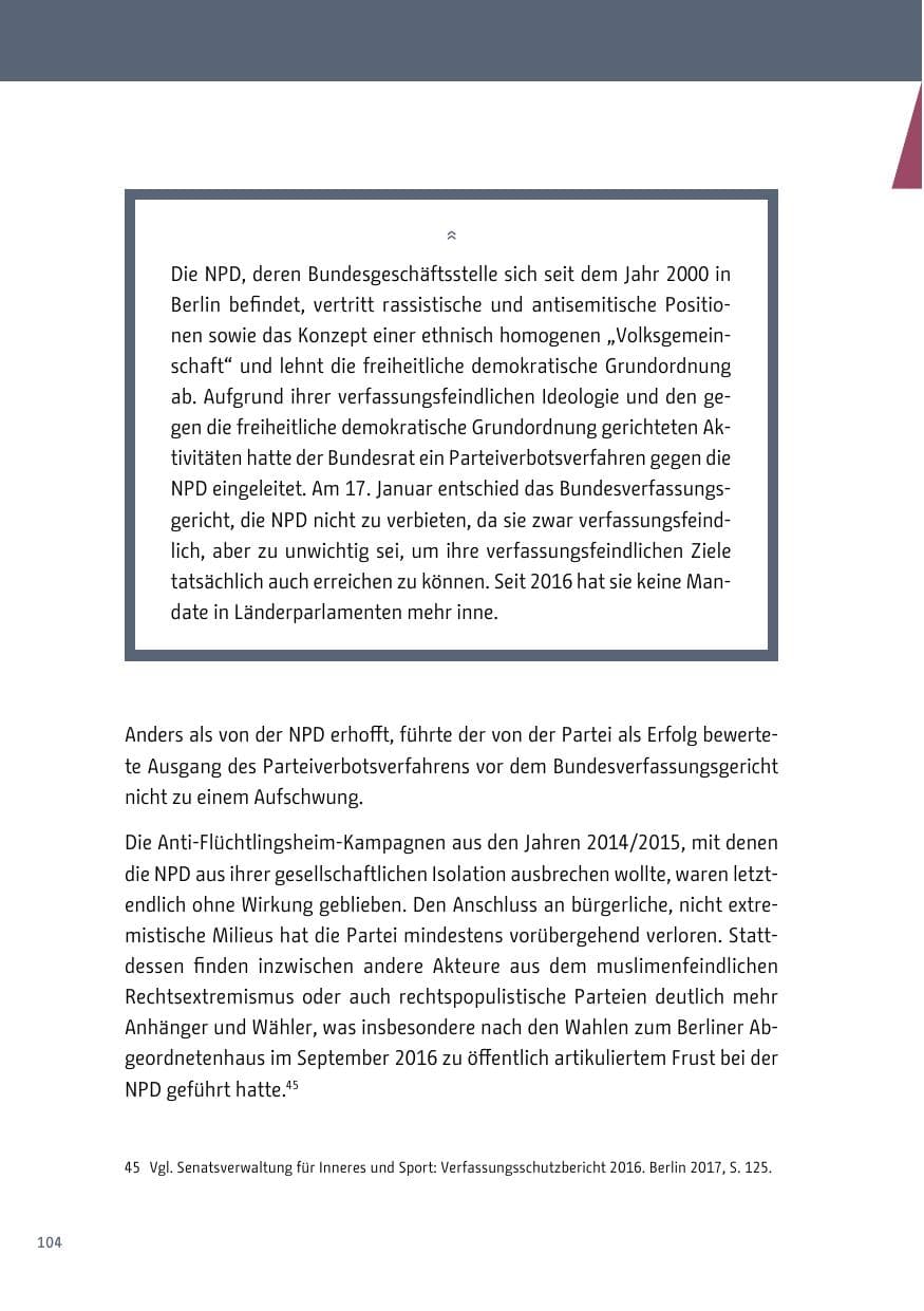 Seite 105 des Verfassungsschutzbericht 2017 Berlin