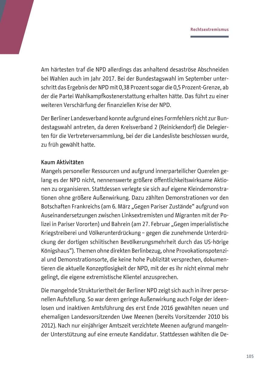 Seite 106 des Verfassungsschutzbericht 2017 Berlin