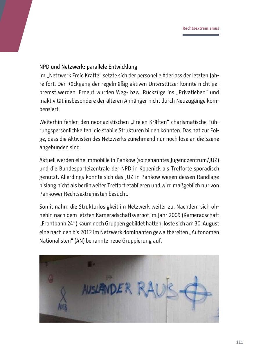 Seite 112 des Verfassungsschutzbericht 2017 Berlin