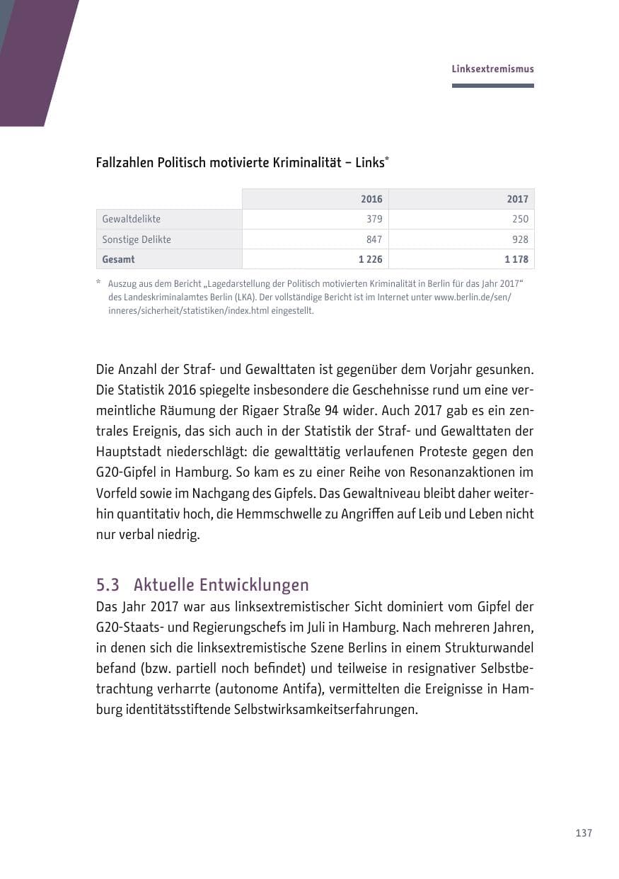 Seite 138 des Verfassungsschutzbericht 2017 Berlin