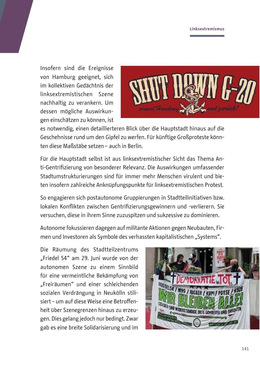 Seite 142 des Verfassungsschutzbericht 2017 Berlin