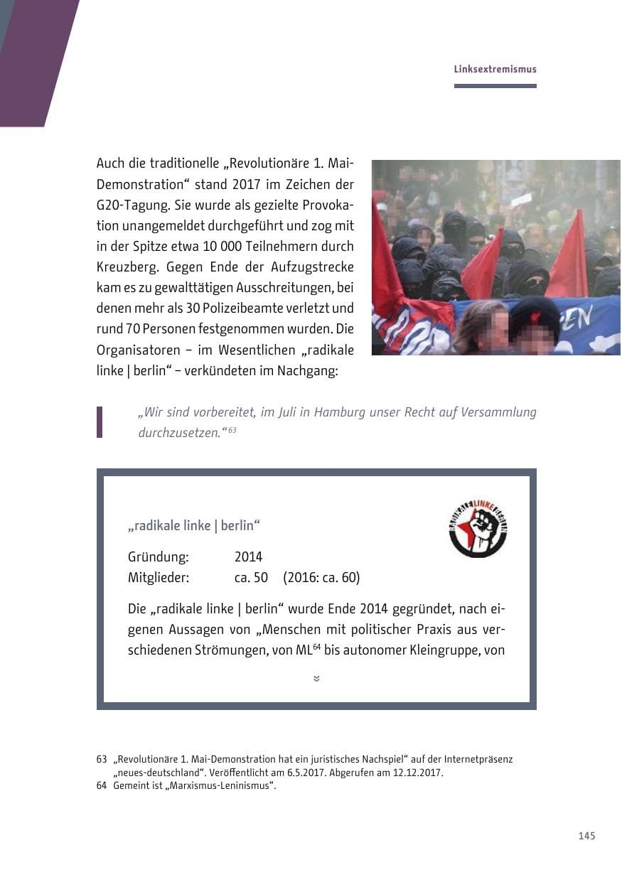 Seite 146 des Verfassungsschutzbericht 2017 Berlin