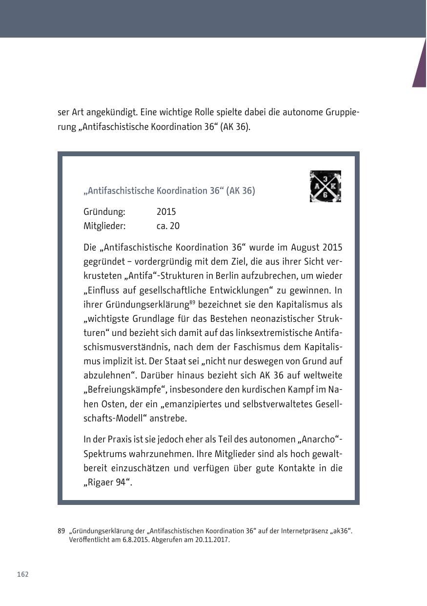 Seite 163 des Verfassungsschutzbericht 2017 Berlin
