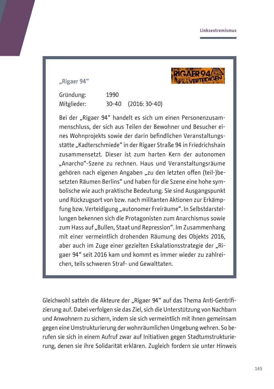 Seite 166 des Verfassungsschutzbericht 2017 Berlin