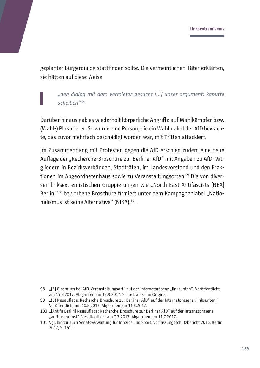 Seite 170 des Verfassungsschutzbericht 2017 Berlin