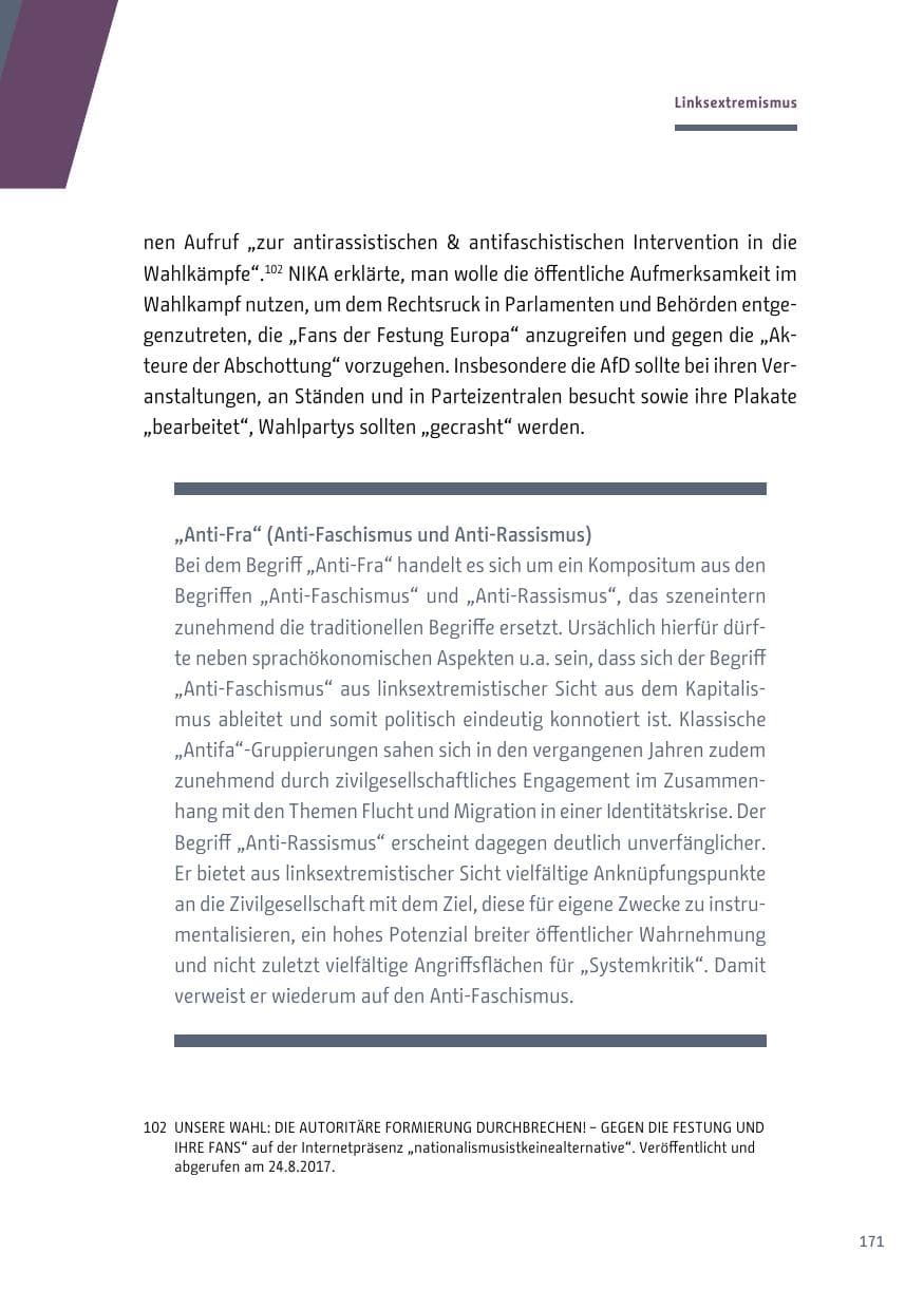 Seite 172 des Verfassungsschutzbericht 2017 Berlin